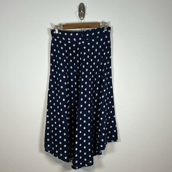 Anthropologie Porridge Retro Tie Waist Tandy Midi navy polka dot skirt Size S - Picture 5 of 10
